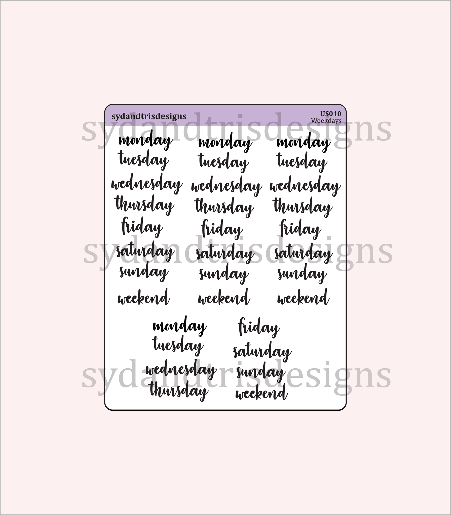 US010 - Weekdays Stickers