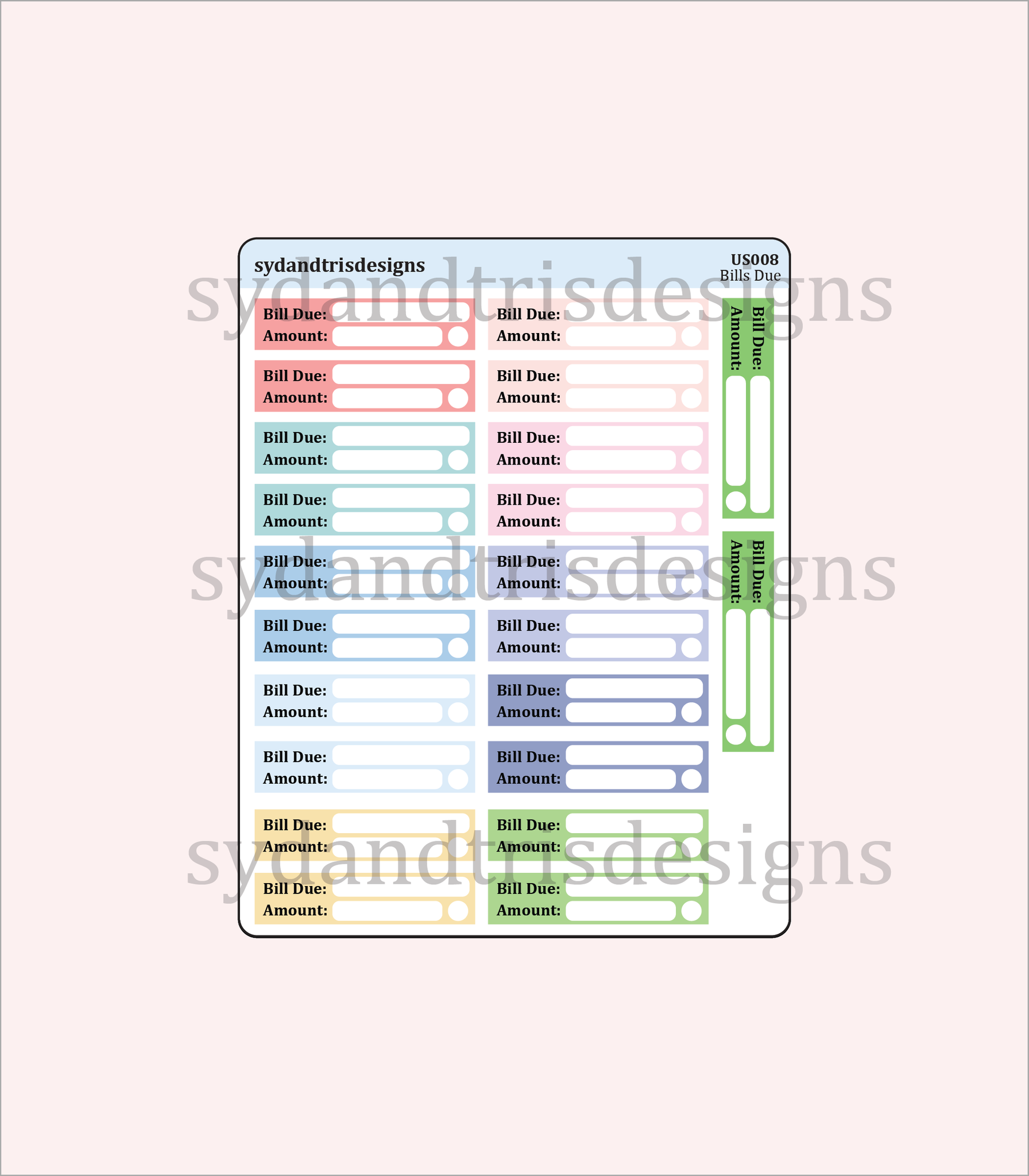 US008 - Bills Due Stickers