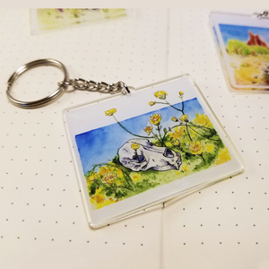 AC003 - Wildflowers Bear Skull Acrylic Key chain