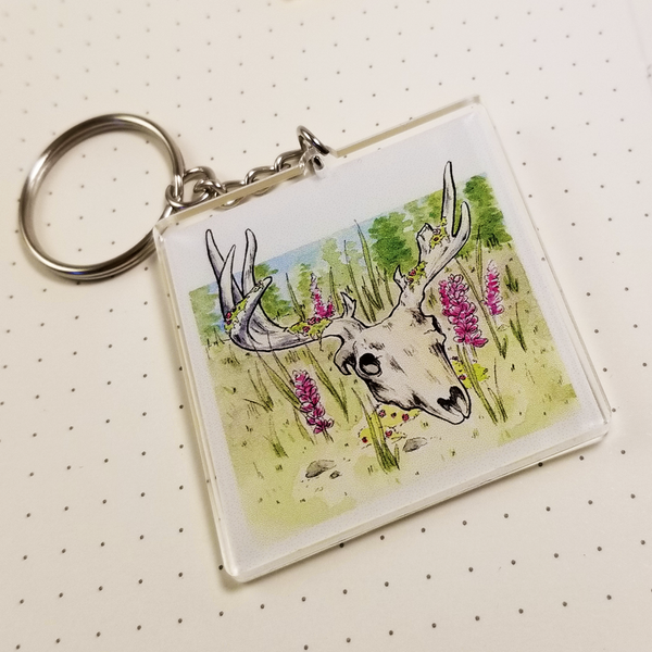 AC002 - Wildflowers Deer Skull Acrylic Key chain