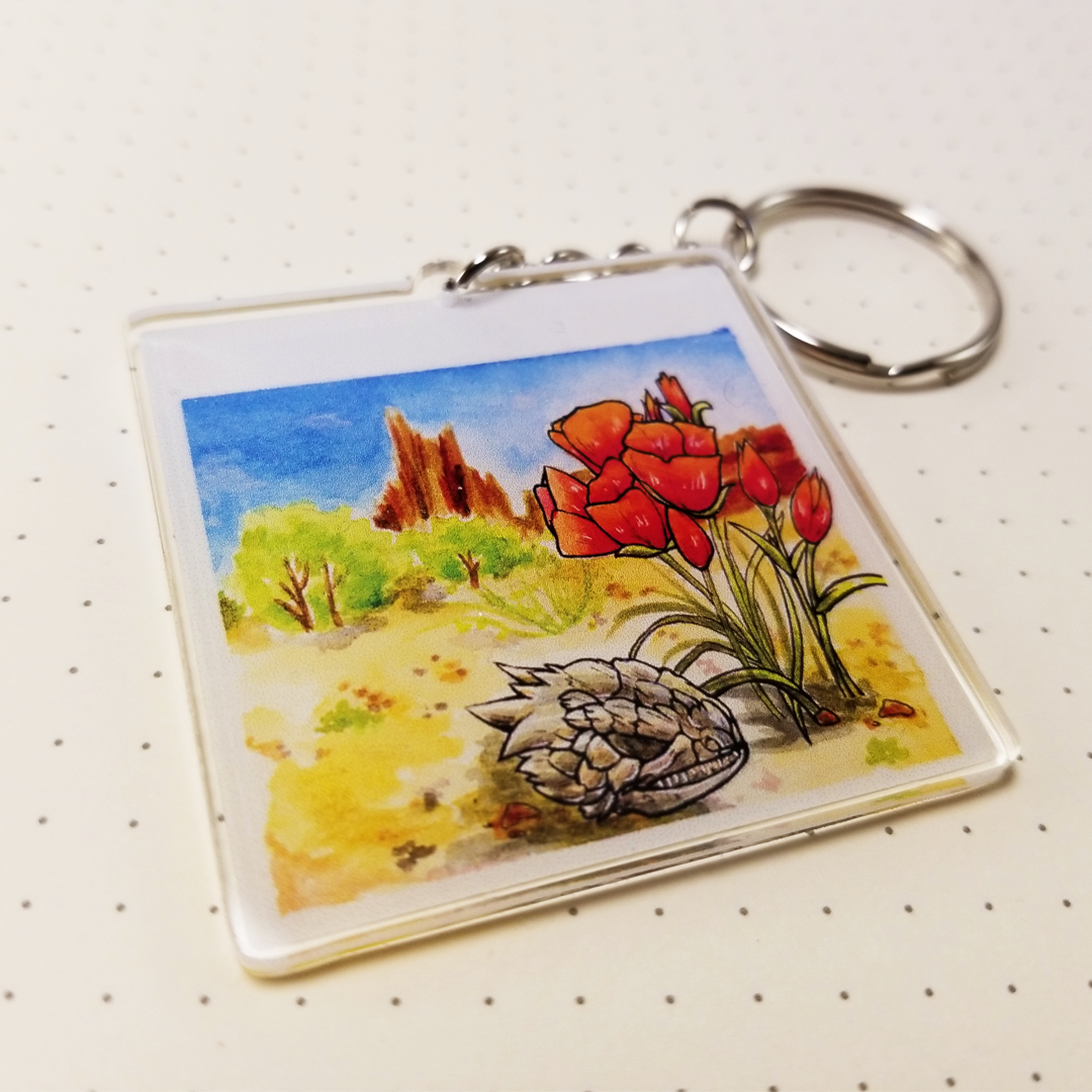 AC004 - Wildflowers Lizard Skull Acrylic Key chain